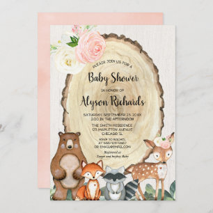 Cute woodland blush roze baby shower meisje kaart