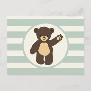 Cute Woodland Brown Beer Sage Green Stripes Briefkaart