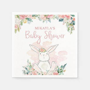 Cute Woodland Bunny Pink Floral Baby shower Servet