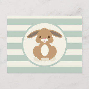 Cute Woodland Bunny Rabbit on Light Sage Green Briefkaart