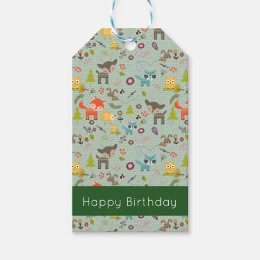Cute Woodland Creaters Animal Pattern Birthday Cadeaulabel (Voorkant)