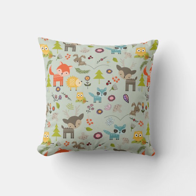 Cute Woodland Creaters Animal Pattern Kussen (Voorkant)