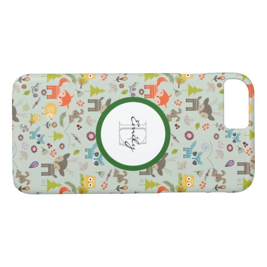 Cute Woodland Creaters Animal Pattern & Monogram Case-Mate iPhone Case (Achterkant (Horizontaal))