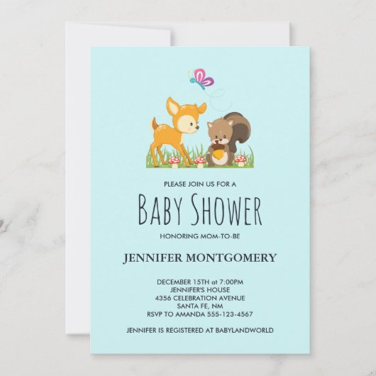 Cute Woodland Créations Invitation Baby shower de  (Devant)