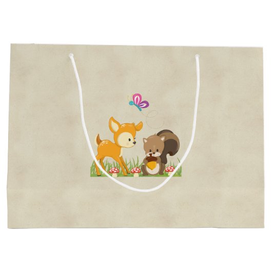 Cute Woodland Creatures Cartoon Birthday Groot Cadeauzakje (Achterkant)