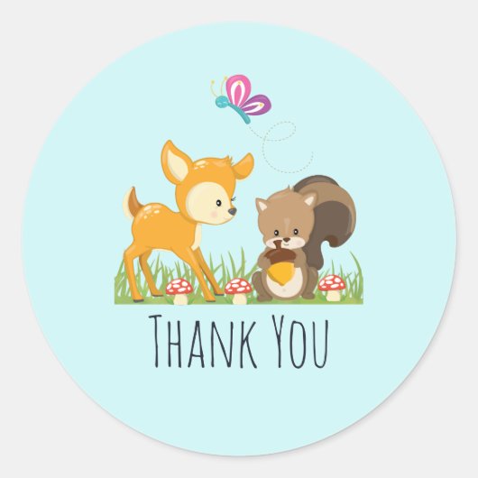 Cute Woodland Creatures Cartoon Hartelijk dank Ronde Sticker (Voorkant)