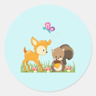 Cute Woodland Creatures Cartoon Illustration Ronde Sticker