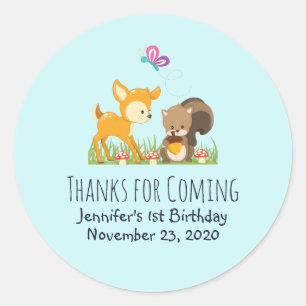 Cute Woodland Creatures Cartoon Party Dank je Ronde Sticker