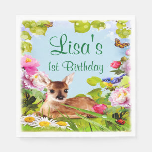 Cute Woodland Deer 1st Birthday Party Servet