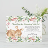 Cute Woodland Deer Floral Greenery Baby shower Bedankkaart (Staand voorkant)