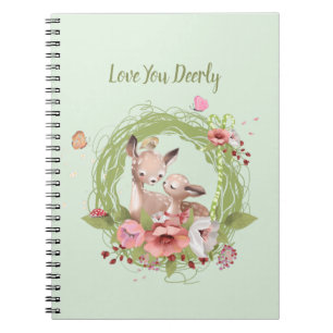 Cute Woodland Deer Green Pink Floral Notitieboek