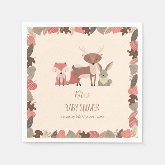 Cute Woodland Dieren Baby Shower / Sprinkle Servet (Voorkant)