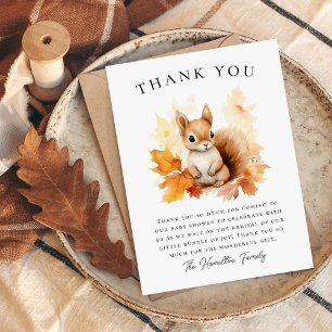 Cute Woodland Eekhoorn Herfst Baby Shower Bedankkaart