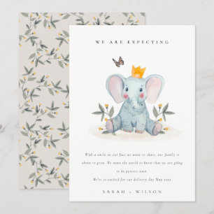 Cute Woodland Elephant Foliage Baby Aankondiging