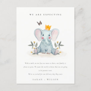 Cute Woodland Elephant Foliage Baby Aankondiging Briefkaart