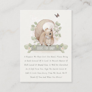 Cute Woodland Flora Squirrel Books for Baby shower Informatiekaartje
