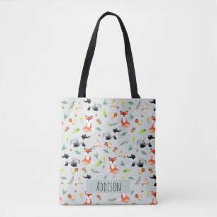 Cute Woodland Forest Animal Pattern and Name Kinde Draagtas
