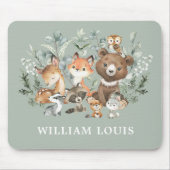 Cute Woodland Forest Animals Greenery Monogram Muismat (Voorkant)