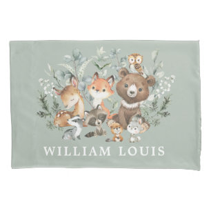 Cute Woodland Forest Animals Sage Greenery Baby Kussensloop