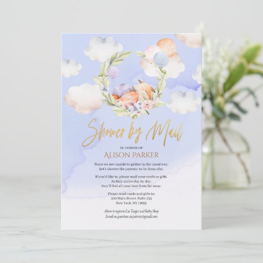 Cute Woodland Fox Blue Sky Baby shower per post Kaart (Staand voorkant)