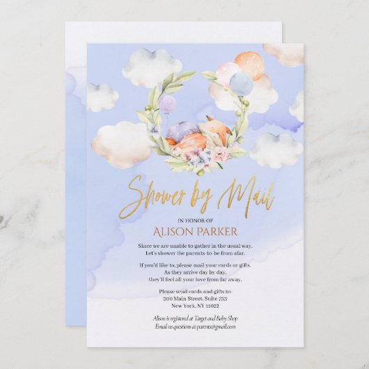 Cute Woodland Fox Blue Sky Baby shower per post Kaart (Voorkant / Achterkant)