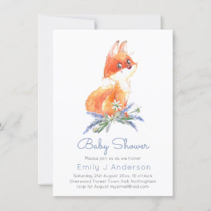 Cute Woodland Fox Lavender Baby shower incl. Env.