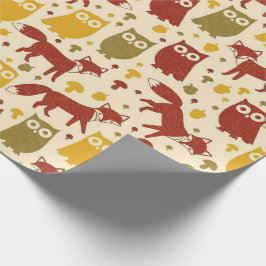 Cute Woodland Fox & Owl Pattern Cadeaupapier