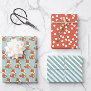 Cute Woodland Fox Pattern - Aqua Green Kerstmis Inpakpapier Vel