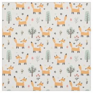 Cute Woodland Fox Pattern Stof