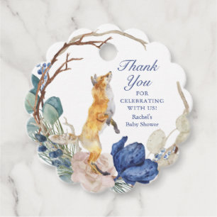 Cute Woodland Fox Waterverf Floral Baby shower Bedankjes Labels