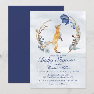 Cute Woodland Fox Waterverf Floral Baby shower Kaart