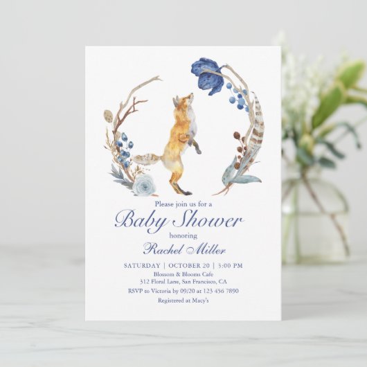 Cute Woodland Fox Waterverf Floral Baby shower Kaart (Staand voorkant)