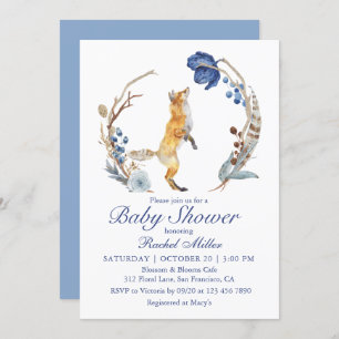 Cute Woodland Fox Waterverf Floral Baby shower Kaart