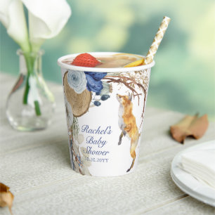 Cute Woodland Fox Waterverf Floral Baby shower Papieren Bekers