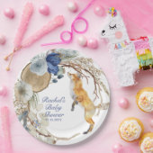 Cute Woodland Fox Waterverf Floral Baby shower Papieren Bordje (Feest)