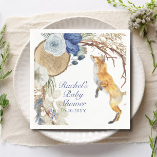 Cute Woodland Fox Waterverf Floral Baby shower Servet