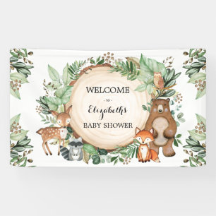 Cute Woodland Greenery Animals Baby shower Welkom Spandoek