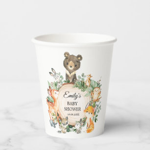 Cute Woodland Greenery Animals Neutraal Baby showe Papieren Bekers