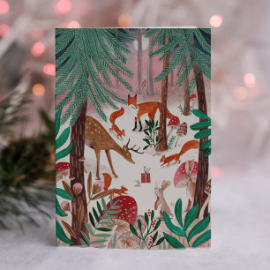 Cute Woodland groene & roze bosdieren Bos Feestdagen Kaart
