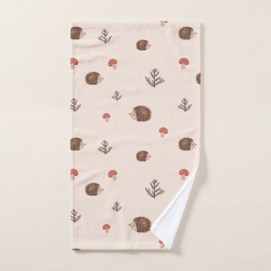 Cute Woodland Hedégel & Mushroom Pattern Bad Handdoek (Handdoek)