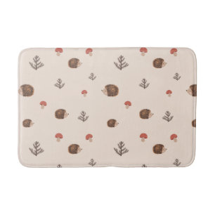 Cute Woodland Hedégel & Mushroom Pattern Badmat