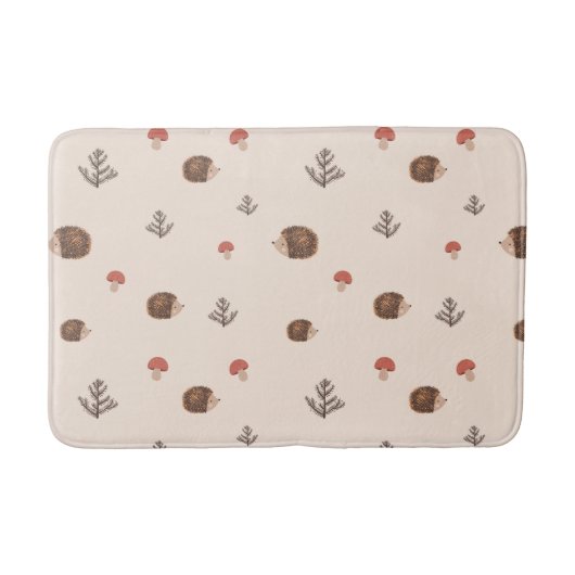 Cute Woodland Hedégel & Mushroom Pattern Badmat (Voorkant)