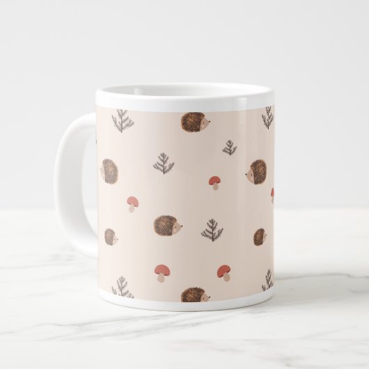 Cute Woodland Hedégel & Mushroom Pattern Extra Grote Beker (Voorkant links)