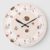 Cute Woodland Hedégel & Mushroom Pattern Grote Klok (Voorkant)