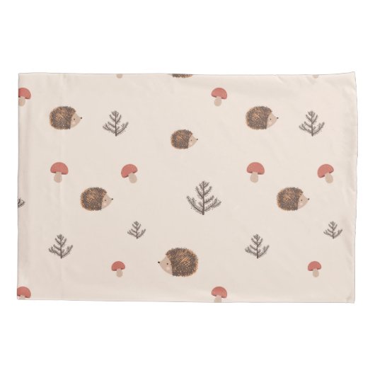 Cute Woodland Hedégel & Mushroom Pattern Kussensloop (Achterkant)