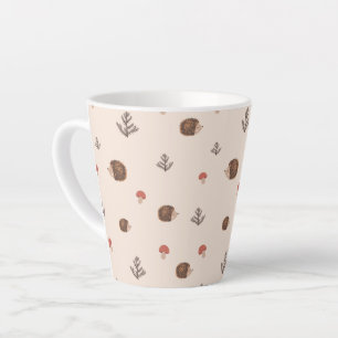 Cute Woodland Hedégel & Mushroom Pattern Latte Mok