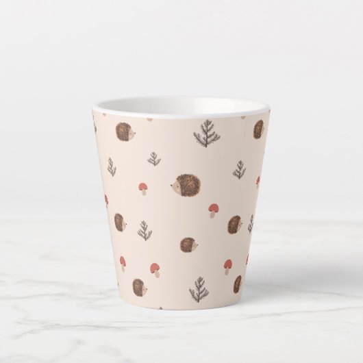Cute Woodland Hedégel & Mushroom Pattern Latte Mok (Voorkant)