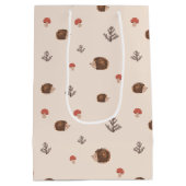 Cute Woodland Hedégel & Mushroom Pattern Medium Cadeauzakje (Achterkant)