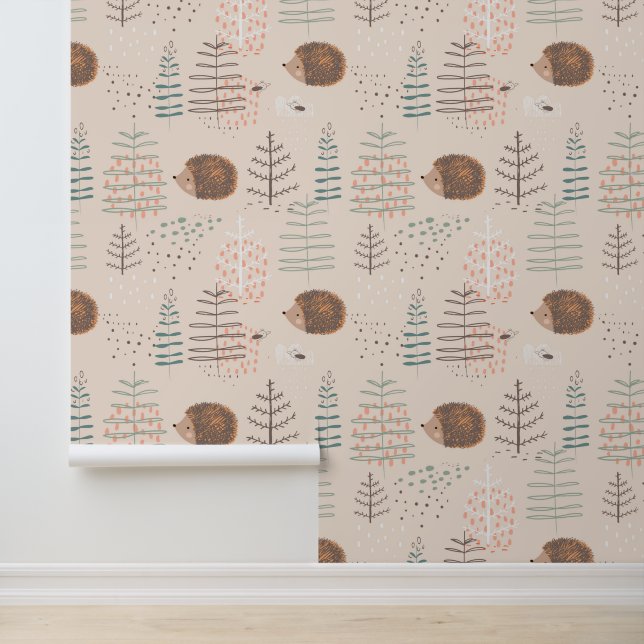 Cute Woodland Hedegel Pattern Behang (Applicatie)