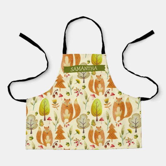 Cute Woodland Herfst Fox Pattern Trees Whimsical Schort (Voorkant)